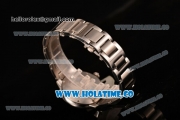 Cartier Rotonde De Miyota Quartz Steel Case/Bracelet with White Dial Diamonds Bezel and Black Roman Numeral Markers