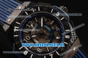 Hublot Big Bang Unico GMT Asia Auto PVD Case with Skeleton Dial and Blue Rubber Strap