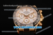 Rolex Daytona Chrono Swiss Valjoux 7750 Automatic Yellow Gold Case with Ceramic Bezel Rubber Strap and White Dial - Stick Markers (BP)