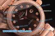 Omega De Ville Ladymatic Original ETA 2671 Automatic Rose Gold Case/Strap with Diamond Bezel and Black Dial - 1:1 Original