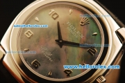 Rolex Cellini Swiss Quartz Steel Case with Dark Grey MOP Dial and Black Leather Strap-Numeral Markers