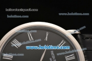 Patek Philippe Calatrava Miyota OS2035 Quartz Steel Case with Roman Numeral Markers and Black Dial