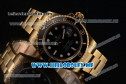 Rolex Submariner Clone Rolex 3135 Automatic Yellow Gold Case/Bracelet with Black Dial and Dot Markers - 1:1 Original (BP)