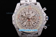 Breitling for Bentley Motors T Working Chronograph Quartz Silver Case with White Dial and SS Band