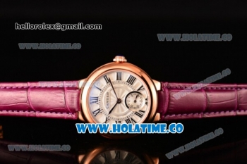 Cartier Ballon Bleu De Small Swiss Quartz Rose Gold Case with White Dial Black Roman Numeral Markers and Burgundy Leather Strap