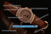 Patek Philippe Nautilus Miyota 9015 Automatic Diamonds/Rose Gold Case with Diamonds Dial and Brown Leather Strap (AAAF)