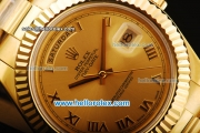 Rolex Day Date II Rolex 3156 Automatic Movement Full Gold with Golden Dial and Roman Numeral Markers