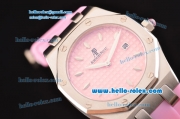 Audemars Piguet Royal Oak Lady Japanese Miyota OS2035 Quartz Steel Case with Diamond Markers White Dial and Pink Rubber Strap