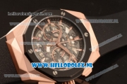 Hublot Classic Fusion Aerofusion Chronograph Orlinski Japanese Miyota OS20 Quartz Rose Gold Case with Black Dial Stick Markers and Black Rubber Strap