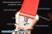 Cartier Tank Enlacée Swiss Quarz Rose Gold Case with Silver Dial and Red Leather Strap