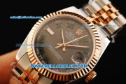 Rolex Datejust Automatic Movement Steel Case with Green Roman Numerals and Rose Gold Bezel-Two Tone Strap