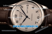 Longines Master 2824 Auto Steel Case with White Dial and Brown Leather Strap