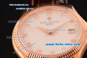 Patek Philippe Calatrava Swiss ETA 2824 Automatic Rose Gold Case with Brown Leather Strap and White Dial Roman Markers