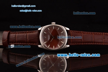 Rolex Cellini Danaos Swiss Quartz Stainless Steel Case with Brown Leather Strap Brown Dial Stick Markers