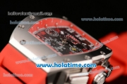 Richard Mille Felipe Massa Flyback Chrono Swiss Valjoux 7750 Automatic Steel Case with Skeleton Dial Numeral Markers and Red Rubber Bracelet