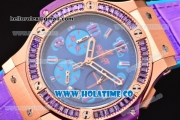 Hublot Big Bang Tutti Frutti 38MM Chrono Miyota OS20 Quartz Rose Gold Case with Blue Dial Stick/Numeral Markers and Purple Diamonds Bezel