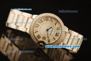 Cartier Ballon Bleu De Swiss ETA Quartz Steel Case with Diamond Bezel and Beige Dial-SS Strap