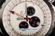 Breitling Chrono-Matic Chronograph Quartz Movement PVD Bezel-Stick Markers with White Dial and Black Subdials-Black Rubber Strap