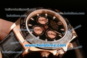 Rolex Daytona Chrono Swiss Valjoux 7750 Automatic Rose Gold Case with White Stick Markers Ceramic Bezel and Black Leather Bracelet