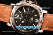 Panerai Luminor GMT PAM 029 A Asia Automatic Steel Case with Black Dial Stick/Arabic Numeral Markers and Brwon Leather Strap