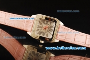 Cartier Santos 100 1:1 Original Swiss ETA 2671 Automatic Movement Silver Dial with Roman Markers and Pink Leather Strap