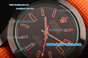 Rolex Milgauss SE Stealth Orange Asia 2813 Automatic PVD Case Orange Nylon Strap with Black Dial Orange Stick Markers