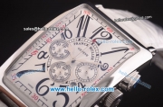 Franck Muller Long Island Chronograph Miyota Quartz Movement Steel Case with White Dial and White Leather Strap