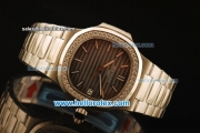 Patek Philippe Nautilus Swiss ETA 2824 Automatic Steel Case with Diamond Bezel and Grey Dial-Steel Strap 1:1 Original