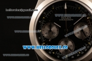 Rolex Explorer Chronograph Miyota OS20 Quartz Steel Case with Black Dial and Black Leather Strap