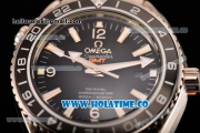 Omega Seamaster Planet Ocean 600M Co-axial GMT Clone Omega 8605 Automatic Full Steel with Black Dial and and Stick/Silver Arabic Numeral Markers (EF)