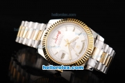 Rolex Day-Date II Oyster Perpetual Automatic Movement Two Tone with Gold Bezel and White Dial-Stick Markers