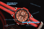 Hublot King Power Ferrari Chrono Miyota OS20 Quartz Steel Case with Red Rubber Strap Pink Dial