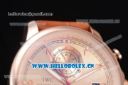 IWC Portugieser Yacht Club Asia ST25 Automatic Rose Gold Case with Rose Gold Dial Arabic Numeral Markers and Brown Leather Strap