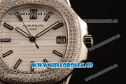 Patek Philippe Nautilus Miyota 9015 Automatic Diamonds/Steel Case with White Dial Diamonds Bezel and White Dial (AAAF)