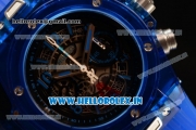 Hublot Big Bang Unico Blue Sapphire Chrono Swiss Valjoux 7750 Automatic Rubber Case Skeleton Dial With Stick/Arabic Numeral Markers Blue Rubber Strap