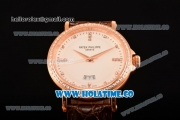 Patek Philippe Calatrava Miyota Quartz Rose Gold Case with White Dial and Diamonds Markers - Diamonds Bezel