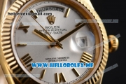 Rolex Day-Date Clone Rolex 3255 Automatic Yellow Gold Case/Bracelet with Silver Dial and Roman Numeral Markers