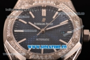 Audemars Piguet Royal Oak 41MM Clone AP Calibre 3120 Automatic Diamonds Steel Case/Bracelet with Blue Dial and Stick Markers