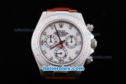 Rolex Daytona Oyster Perpetual Chronometer Automatic with Diamond Bezel,White Dail and Diamond Marking-Leather Strap