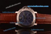 Panerai Chrono Pam 224 Luminor Daylight Automatic Steel Case with Blue Dial and Brown Leather Strap-7750 Coating