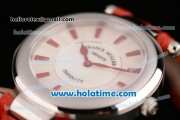 Franck Muller Ronde Miyota Quartz Steel Case with Red Leather Bracelet White Dial and Red Stick Markers