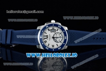 Cartier Calibre de Cartier Diver Swiss ETA 2824 Automatic Steel Case White Dial With Roman Numeral Markers Blue Rubber Strap