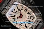 Franck Muller Conquistador Grand Prix Asia Automatic PVD Case with Black Leather Bracelet White Dial and Black Markers