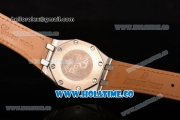 Audemars Piguet Royal Oak Lady Swiss Quartz Steel/Diamonds Case with Grey Dial and Brown Leather Strap (EF)