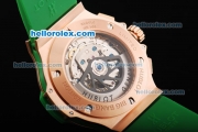 Hublot Big Bang Chronograph Swiss Valjoux 7750 Automatic Movement White Dial with Green Diamond Bezel and Rose Gold Stick Markers/ Arabic Numerals