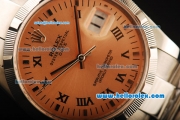 Rolex Oyster Perpetual Date Automatic Movement ETA Coating Case with Orange Dial and Black Roman Numerals
