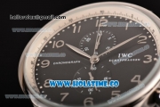 IWC Portuguese Chrono Miyota Quartz Steel Case with Black Dial Black Leahter Strap and Arabic Numeral Markers