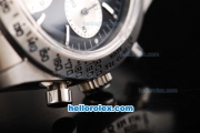 Rolex Daytona Swiss Valjoux 7750 Chronograph Movement Silver Case with Black Dial and White Subdials-Silver Stick Marker