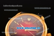Rolex Cellini Time Asia 2813 Automatic Yellow Gold Case with Black/Red Dial and Stick Markers