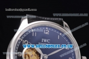 IWC Portugueser Tourbillon Hand-Wound Asia 2813 Automatic Steel Case with Black Dial Black Leather Strap and Arabic Numeral Markers